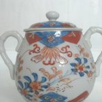 ANTIQUE EARLY 19c QING CHINESE IMARI PORCELAIN LIDDED TEA JAR SUGAR BOWL JIAQING