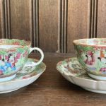PAIR Chinese Porcelain Canton Tea Cups and Saucers