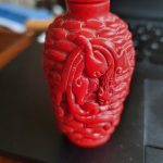 Chinese Carved Red Cinnabar Snuff Scent Bottle complete with stopper Chinese Carved Red Cinnabar Snuff Scent Bottle complete with stopper