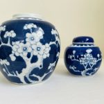 TWO VINTAGE CHINESE KANGXI PERIOD PORCELAIN PRUNUS GINGER JARs DOUBLE RING MARK TWO VINTAGE CHINESE KANGXI PERIOD PORCELAIN PRUNUS GINGER JARs DOUBLE RING MARK