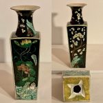 Rare Antique Chinese Famille Noire Square Porcelain Vase 9.75” (Four Seasons) Rare Antique Chinese Famille Noire Square Porcelain Vase 9.75” (Four Seasons)