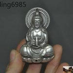 Old China Buddhism Tibetan Silver Guan yin Kwan-yin Statue bless amulet Pendant Old China Buddhism Tibetan Silver Guan yin Kwan-yin Statue bless amulet Pendant