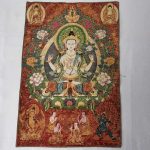 36" Tibet Tibetan Cloth Silk 4 Arm Guanyin Kwan-yin Tangka Thangka Mural z7