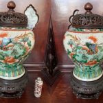 Pair Fine Chinese Antique Famille Verte Porcelain Jar Vases SUPERB Pair Fine Chinese Antique Famille Verte Porcelain Jar Vases SUPERB