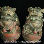 20" Old Chinese Wucai Porcelain Fengshui Foo Fu Dog Guardian Lion Statue Pair 20" Old Chinese Wucai Porcelain Fengshui Foo Fu Dog Guardian Lion Statue Pair