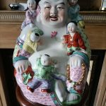 RARE VERY LARGE SIZE VINTAGE FAMILLE ROSE CERAMIC BUDDHA WITH CHILDREN GOOD LUCK RARE VERY LARGE SIZE VINTAGE FAMILLE ROSE CERAMIC BUDDHA WITH CHILDREN GOOD LUCK