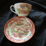 Antique Chinese Canton Famille Rose Porcelain Cup & Saucer Circa 1850 Hand Decor