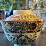 Antique Chinese export famille rose tea cup with lid 3 1/2”T 4 1/2” W Antique Chinese export famille rose tea cup with lid 3 1/2”T 4 1/2” W