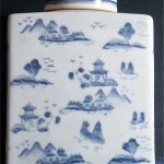 Qing Period Chinese Porcelain Tea Caddy Blue & White Landscape Mark on Base