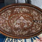 Chinese 19th Century Canton Mother Of Pearl Inlay Wooden Tray