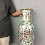 19C Late Qing, Chinese enameled porcelain vase; cranes, pond scene design 19C Late Qing, Chinese enameled porcelain vase; cranes, pond scene design