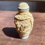 Vintage Asian Hand Caved, Signed, 2 1/2” With Cover White Cinnabar Snuff Bottle