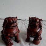 Pair of Vintage Chinese Foo Fu Dogs Cinnabar Resin Figurines Pair of Vintage Chinese Foo Fu Dogs Cinnabar Resin Figurines