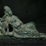 12.4" Old Natural Green Jade Carved Lying Kwan-Yin Guan Yin Boddhisattva Statue