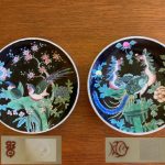 (2) Antique Meiji Japanese Famille Noire Plates Yamatoku 1850-1912 Signed 8"