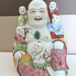 ANTIQUE CHINESE YELLOW FAMILLE ROSE LAUGHING BUDDHA WITH CHILDREN ANTIQUE CHINESE YELLOW FAMILLE ROSE LAUGHING BUDDHA WITH CHILDREN