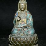 10.4" Old Cloisonne Enamel Bronze Kwan-Yin Guan Yin Boddhisattva Lotus Sculpture 10.4" Old Cloisonne Enamel Bronze Kwan-Yin Guan Yin Boddhisattva Lotus Sculpture