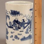 Antique 17thC Chinese Blue & White Qing Dynasty KangXi Porcelain Brush Pot Antique 17thC Chinese Blue & White Qing Dynasty KangXi Porcelain Brush Pot