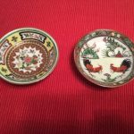Pair of vintage Chinese porcelain famille rose small shallow bowls & wall hanger Pair of vintage Chinese porcelain famille rose small shallow bowls & wall hanger
