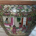 A Famille Rose fish bowl six red character marks to bottom A Famille Rose fish bowl six red character marks to bottom
