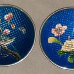 Pair Antique Chinese Japanese Cloisonne Dishes Plates Silver Ginbari 19th C Qing