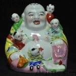 China Chinese WuCai porcelain Boy TongZi Happy laugh Maitreya Buddha statue