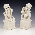 Vintage Chinese Republic Period Blanc De Chine Glazed - Dogs Of Foo Temple Dogs Vintage Chinese Republic Period Blanc De Chine Glazed - Dogs Of Foo Temple Dogs