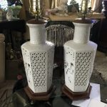 VTG Pair Reticulated Blanc De Chine Figural Cherry Blossom Lamps VTG Pair Reticulated Blanc De Chine Figural Cherry Blossom Lamps