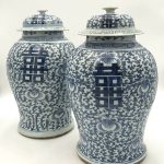 Pair (2) large Chinese Tongzhi blue white temple jars w/ lids Pair (2) large Chinese Tongzhi blue white temple jars w/ lids