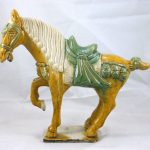 19th C. Chinese Tang Dynasty War Horse Statue 11.5" Sancai Porcelain Feng Shui