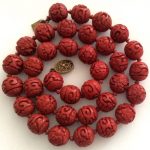 VINTAGE EXPORT RED CINNABAR NECKLACE HAND KNOTTED LONGEVITY BEADS 24" VINTAGE EXPORT RED CINNABAR NECKLACE HAND KNOTTED LONGEVITY BEADS 24"