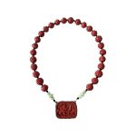 Vintage Chinese export carved red cinnabar bead pendant necklace Sterling Silver Vintage Chinese export carved red cinnabar bead pendant necklace Sterling Silver