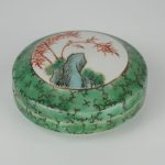 OLD Chinese Famille Verte Iron Red Porcelain Ink Paste Box and Cover 20th C OLD Chinese Famille Verte Iron Red Porcelain Ink Paste Box and Cover 20th C