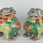 LARGE PAIR Antique Chinese Famille Verte Porcelain Lion Censer Incense Burner LARGE PAIR Antique Chinese Famille Verte Porcelain Lion Censer Incense Burner