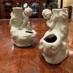 A Pair Chinese Ming Dynasty Blanc De Chine Porcelain Statue Vases. A Pair Chinese Ming Dynasty Blanc De Chine Porcelain Statue Vases.