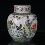 Large Antique Chinese Famille Verte Porcelain 'Birds' Vase Jar & Cover 19th C Large Antique Chinese Famille Verte Porcelain 'Birds' Vase Jar & Cover 19th C