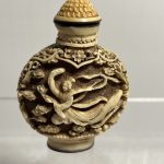 Vintage White Carved Cinnabar Snuff Bottle.