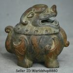 4.8"Xuan Marked Old Chinese Bronze Dynasty Lion Dog Statue Incense Burner Censer 4.8"Xuan Marked Old Chinese Bronze Dynasty Lion Dog Statue Incense Burner Censer