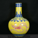 14.8" Yongzheng Marked Old Yellow Blue White Porcelain Phoenix Birds Bottle Vase