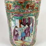 Chinese Export Porcelain Canton Famille Rose Mandarin with Gold Brush Pot Vase Chinese Export Porcelain Canton Famille Rose Mandarin with Gold Brush Pot Vase