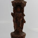 19th Century Chinese Boxwood 3 Sides Ornament GuanYin & Buddha Handmade 21cm