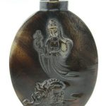 Chinese Hand Craved Old Yak-Horn Snuff Bottle 2 Sides Guan-Yin & The Monkeys Chinese Hand Craved Old Yak-Horn Snuff Bottle 2 Sides Guan-Yin & The Monkeys