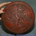 6.8" Qianlong Marked China Red Lacquerware Pine Tree Old Man Dynasty Jewelry box 6.8" Qianlong Marked China Red Lacquerware Pine Tree Old Man Dynasty Jewelry box