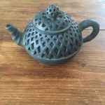 Small Chinese Yixing Clay Teapot - early 20th century - dark green lattice Small Chinese Yixing Clay Teapot - early 20th century - dark green lattice