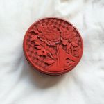 Vintage Chinese Red Cinnabar Lacquer and Enamel Round Trinket Box Vintage Chinese Red Cinnabar Lacquer and Enamel Round Trinket Box