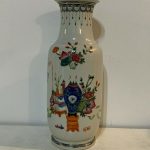 Vtg Mid Century Chinese Porcelain Vase Auspicious & Floral December. Kangxi Vtg Mid Century Chinese Porcelain Vase Auspicious & Floral December. Kangxi
