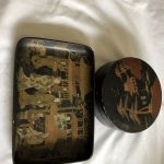 Antique Papier Mache Chinese Lidded Box And Tray Antique Papier Mache Chinese Lidded Box And Tray