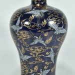 8" Qing Qianlong Year Blue Glaze Color Porcelain Gold Vase Bottle Pot 8" Qing Qianlong Year Blue Glaze Color Porcelain Gold Vase Bottle Pot