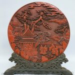 16.4" Qianlong Old red lacquer landscape lacquer Dynasty people man screen 16.4" Qianlong Old red lacquer landscape lacquer Dynasty people man screen