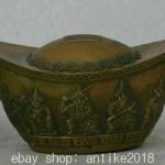 4.2"Qianlong Marked Old China Bronze Feng Shui Double Ball Yuanbao Wealth Statue 4.2"Qianlong Marked Old China Bronze Feng Shui Double Ball Yuanbao Wealth Statue